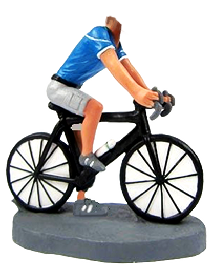 Bubble-Head Figur des Unternehmers C. Eckhardt auf einem Fahrrad
